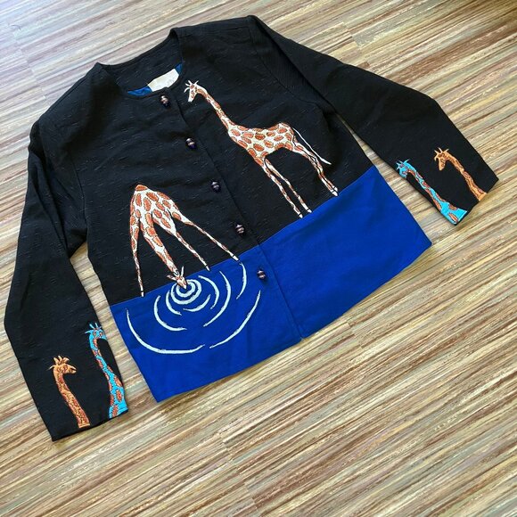 Daniel K Giraffe Tapestry Jacket Embroidered Vintage Blazer with Glass Buttons - Picture 9 of 9